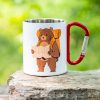 kanche-s-karabiner-za-planinari-podarak-mecho-turist hike thermo mug with bear tourist and red carabiner