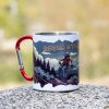 mountain-bike-kanche metal thermo mug with carabiner and mountain biker bear design with quote
