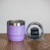 malka-termo-chashka-s-kapak Purple mini insulated coffee cup with laser-engraved cat and heart design and magnetic lid.
