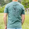 Back view of green organic cotton t-shirt with Faith Can Move Mountains graphic print