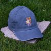 Grey vintage organic cotton baseball cap with embroidered hiking bear design, washed finish and adjustable metal buckle