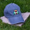 Grey vintage organic cotton baseball cap with embroidered fox wearing sunglasses, washed finish and adjustable metal buckle
